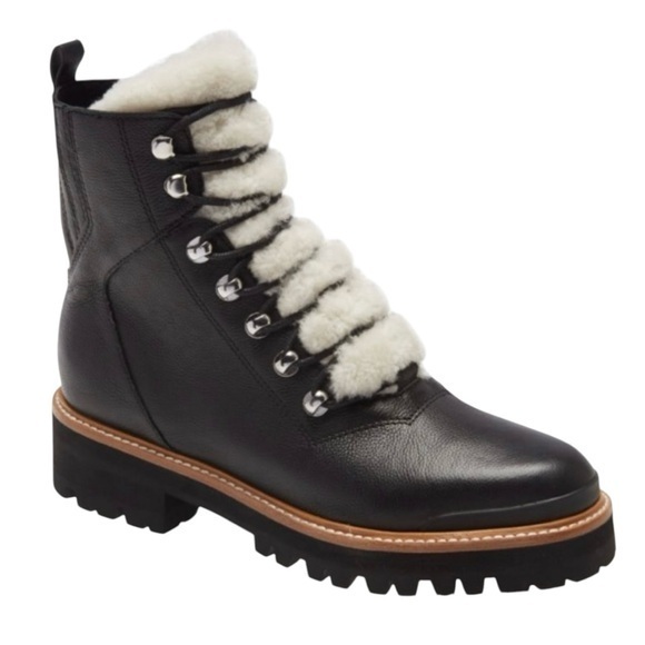 Marc Fisher Izzie Black Shearling Leather Lugboot Boot 9 - Picture 1 of 16